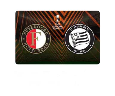 UEFA Europa League Matchbanner Feyenoord Rotterdam vs Sturm Graz mit UEL Logo mittig.
