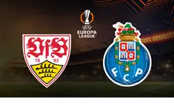 UEFA Europa League Matchbanner VfB Stuttgart und FC Porto vor dynamischen Hintergrund mit UEL Logo mittig.