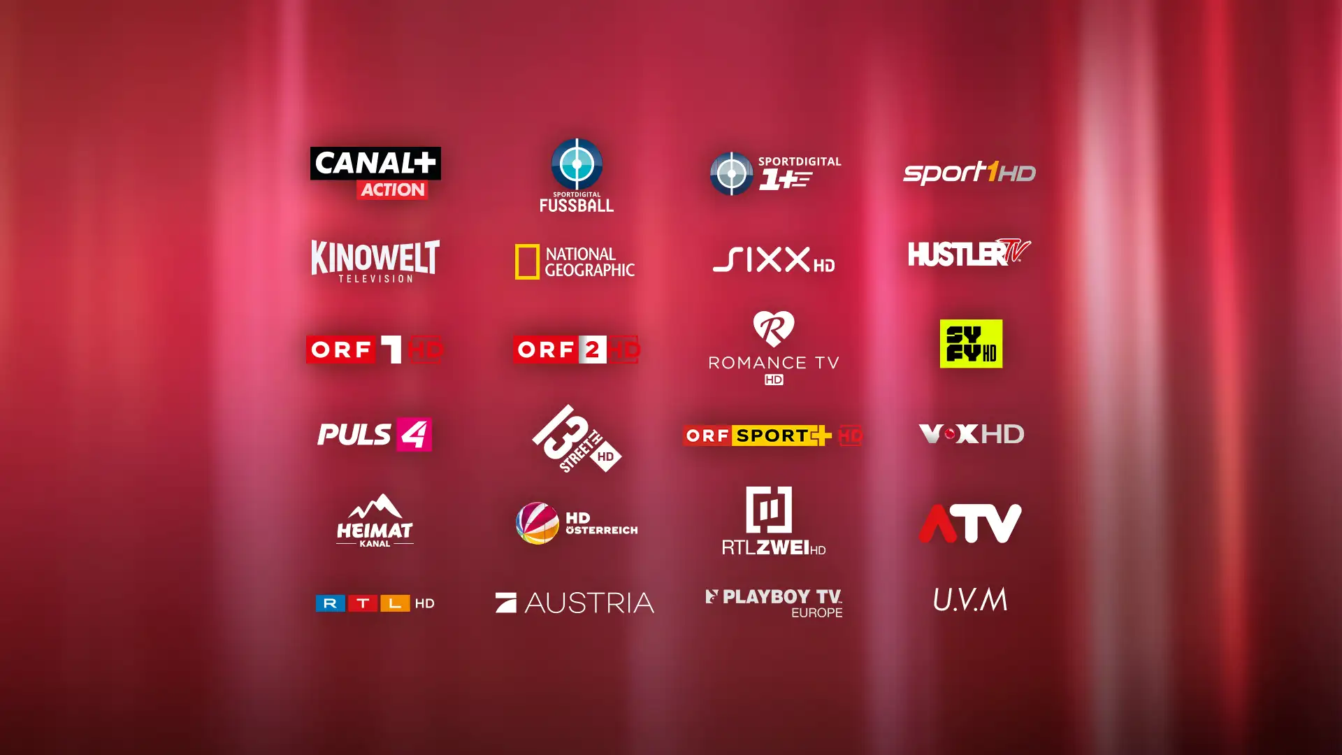 Logos einiger bei CANAL+ enthaltenen TV-Sender auf rotem Grund