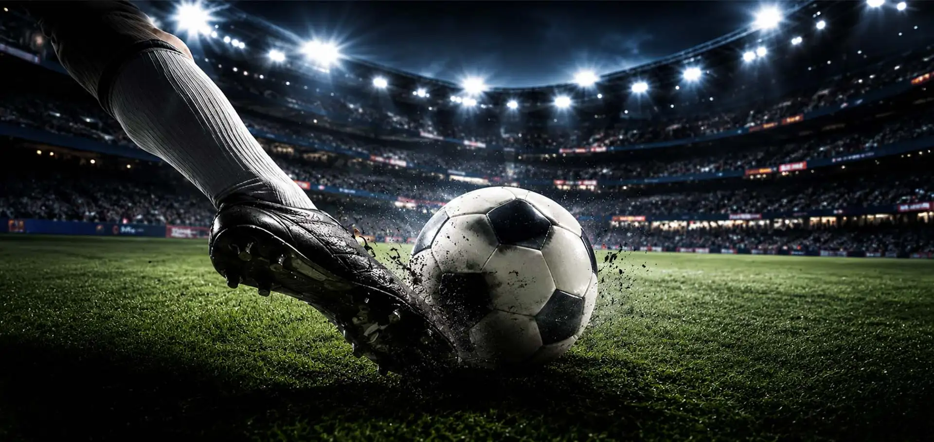 UEFA Champions League Logo mit weißem Fußball aus Sternsymbolen und farbigen Linien auf blauem Hintergrund.