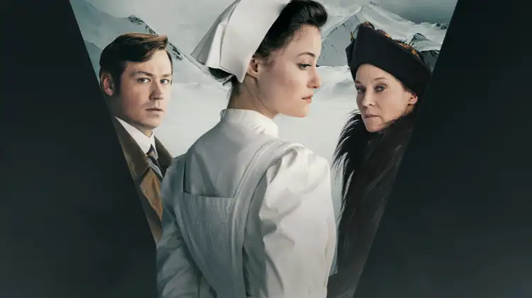 Plakat „Plakat“ mit Dominique Devenport, Jeanette Hain und David Kross vor den Alpen.