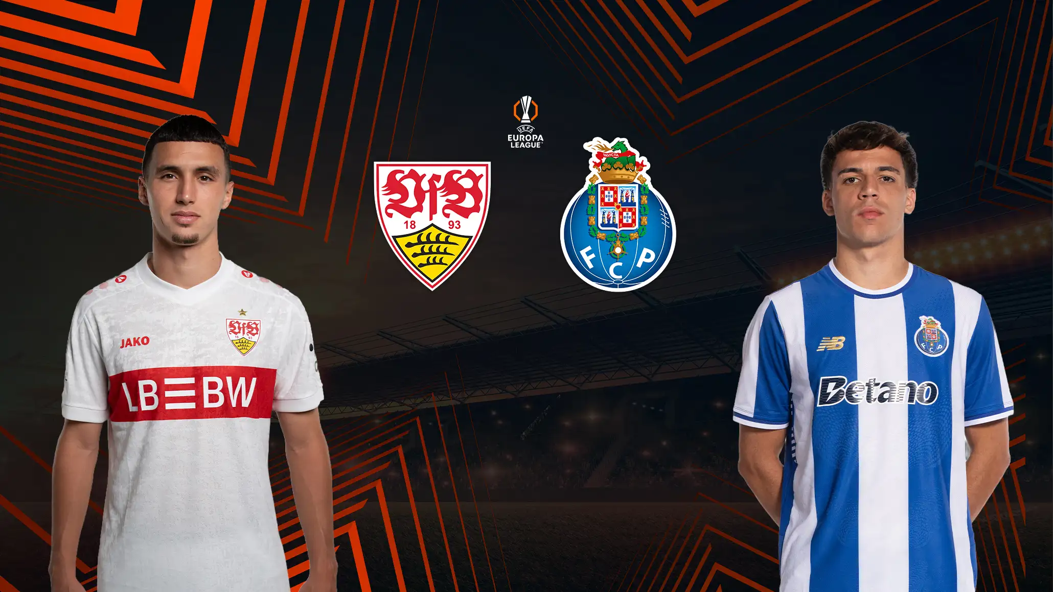 Europa-League-Duell zwischen VfB Stuttgart und FC Porto mit Spielern in Vereins-Trikots.