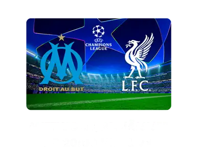 UEFA Champions League Matchbanner Olympique Marseille vs FC Liverpool mit UCL Logo mittig.