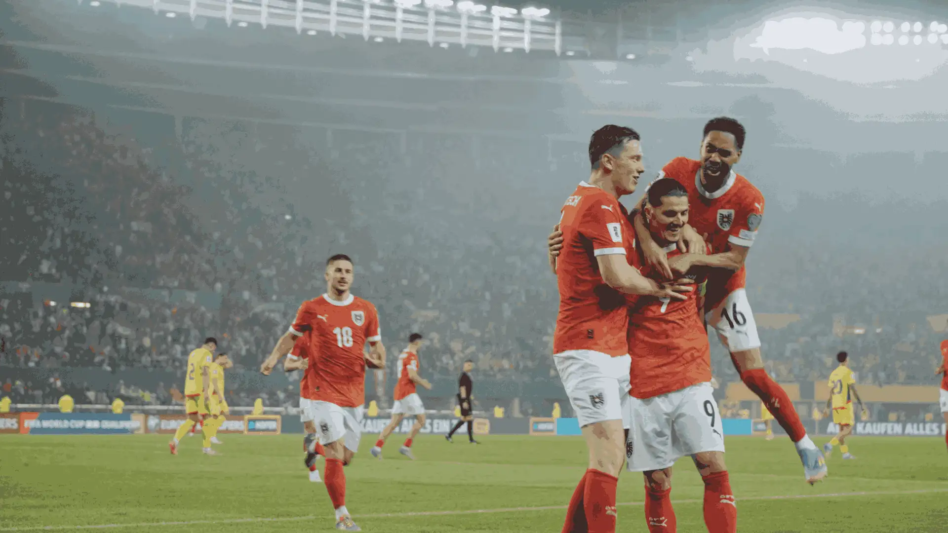 ÖFB-Spieler Jubeln nach einem Tor.