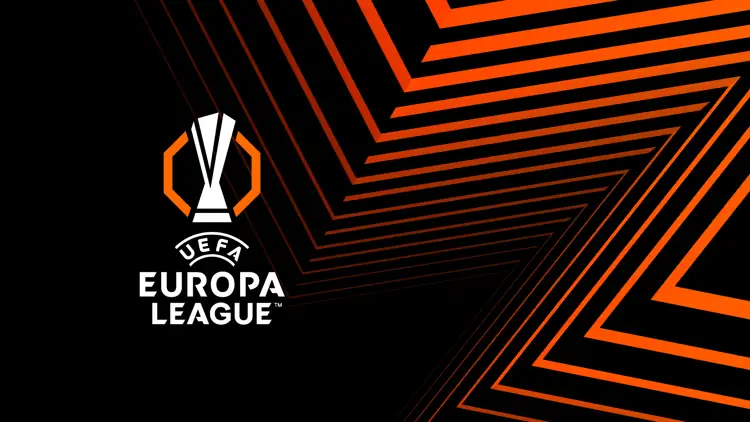 UEFA Europa League Banner mit Logo und schwarz orangenem Hintergrund.