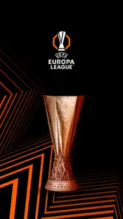 UEFA Europa League Banner mit Pokal und UEL-Logo.