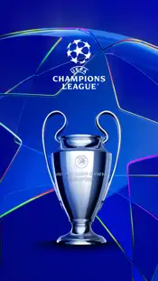 UEFA Champions League Banner mit Pokal und UCL-Logo.