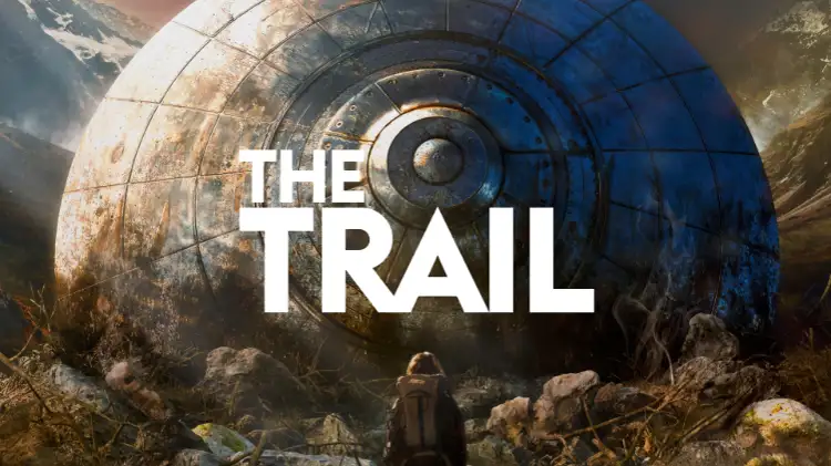 Filmplakat „The Trail“ mit Person im vor einem Raumschiff. Titel in der Mitte