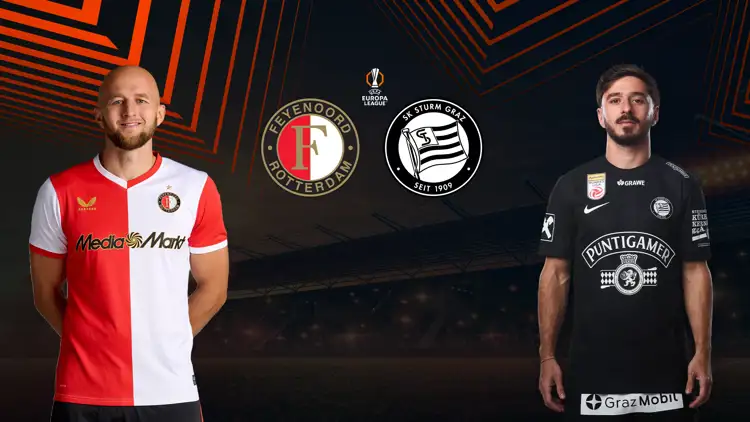 UEFA Europa League Matchbanner Feyenoord vs Sturm Graz mit UEL Logo mittig.