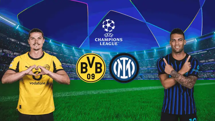 UEFA Champion League Matchbanner Borussia Dortmund vs Inter Mailand mit UCL Logo mittig.